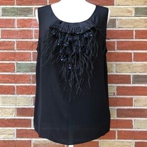Talbots Ostrich Feather NWT Sequin Silk Black Sheer Sleeveless Blouse 👚